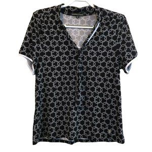 Adrienne Vitttadini Sz L Women's Black & White Chainlink Pattern SS top w/Tie